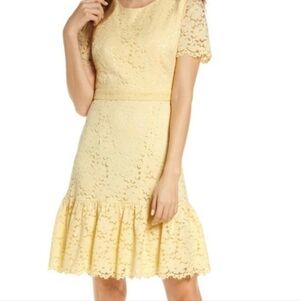 Rachel Parcell Yellow Lace Midi Dress